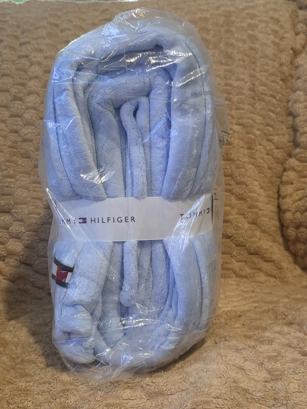 Tommy Hilfiger Light Blue Plush Blanket - Full/Queen
